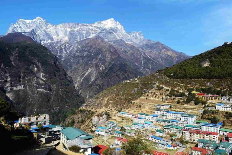 Namche bazzar with Mt. Kongde