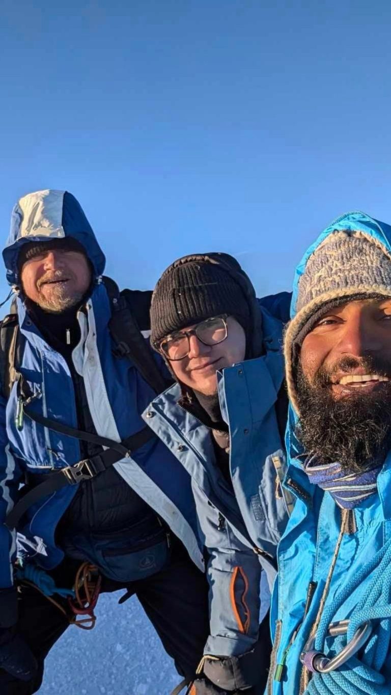 Mera Summit group picture with climbing sherpa