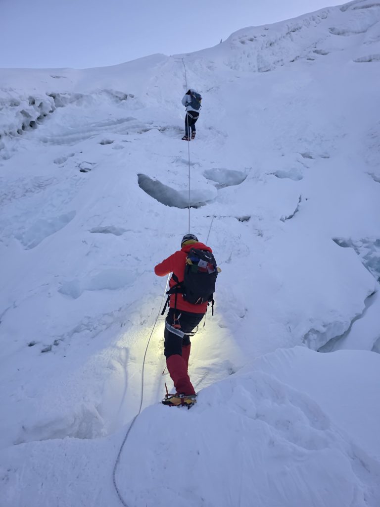 Island Peak Climbers With Head Lamp