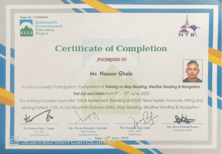 Nauser First Aid training Certificate