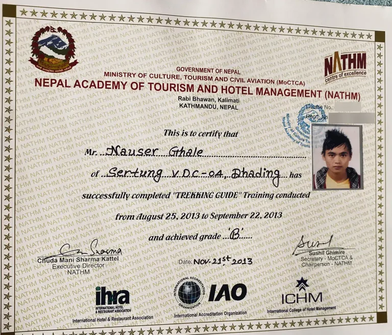 Nauser Ghale Certificate